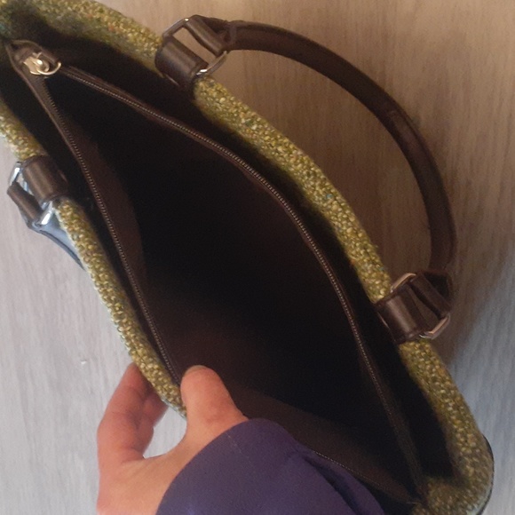 VTG Ann Taylor Loft Woman's Wool Blend Handbag Moss Green/Chocolate Purse EUC - Picture 5 of 9